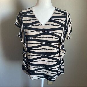Ann Taylor Black & Tan Striped Sleeveless Blouse Size MP